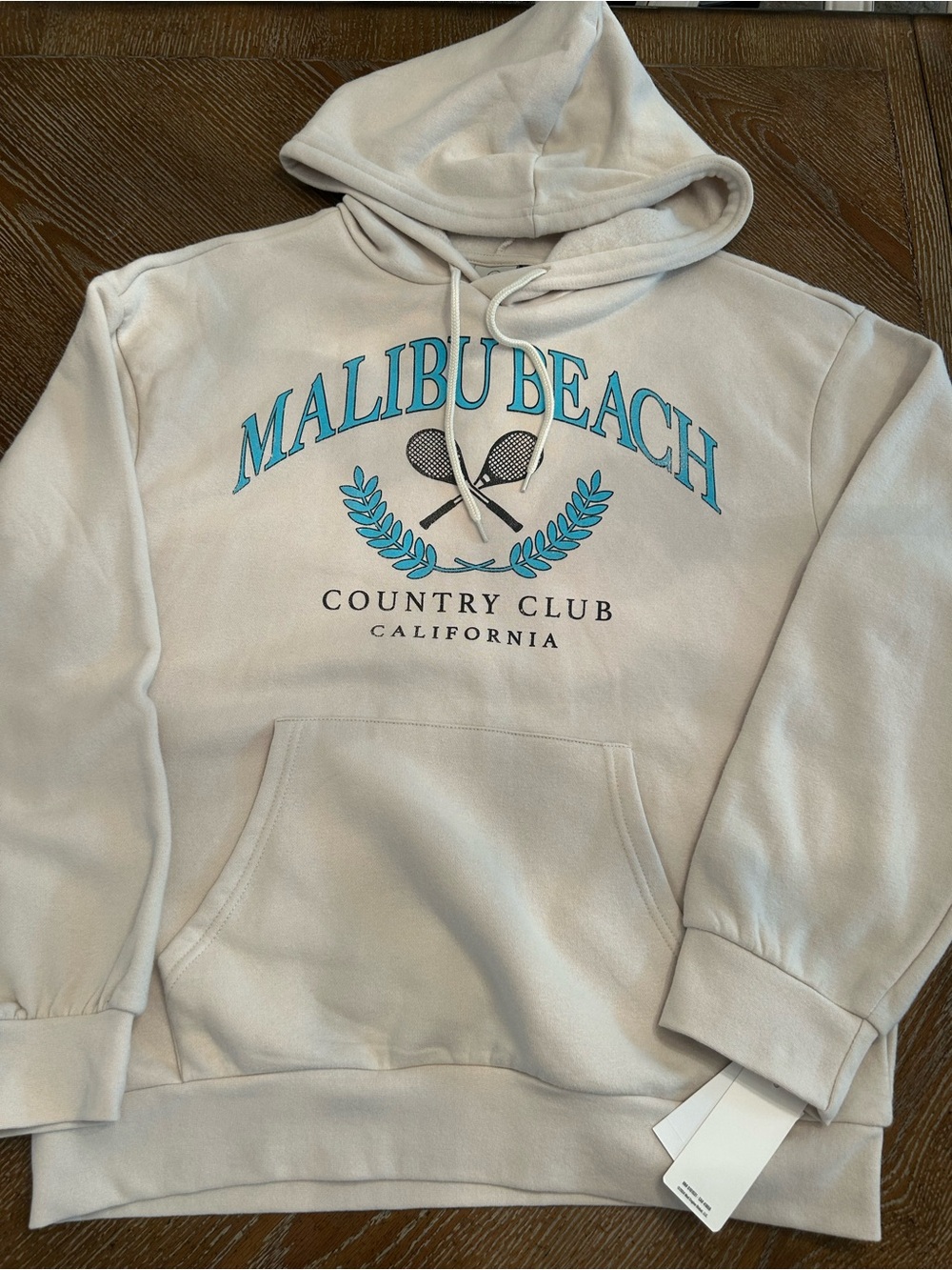 Malibu Beach Graphic Hoodie Sweatshirt - Light Beige